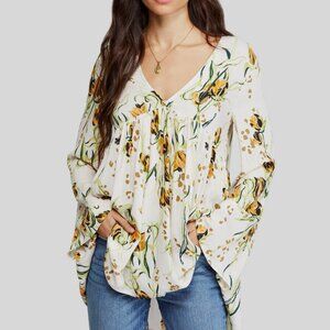 Free People Bella Cream Yellow Floral Print Tunic Top S